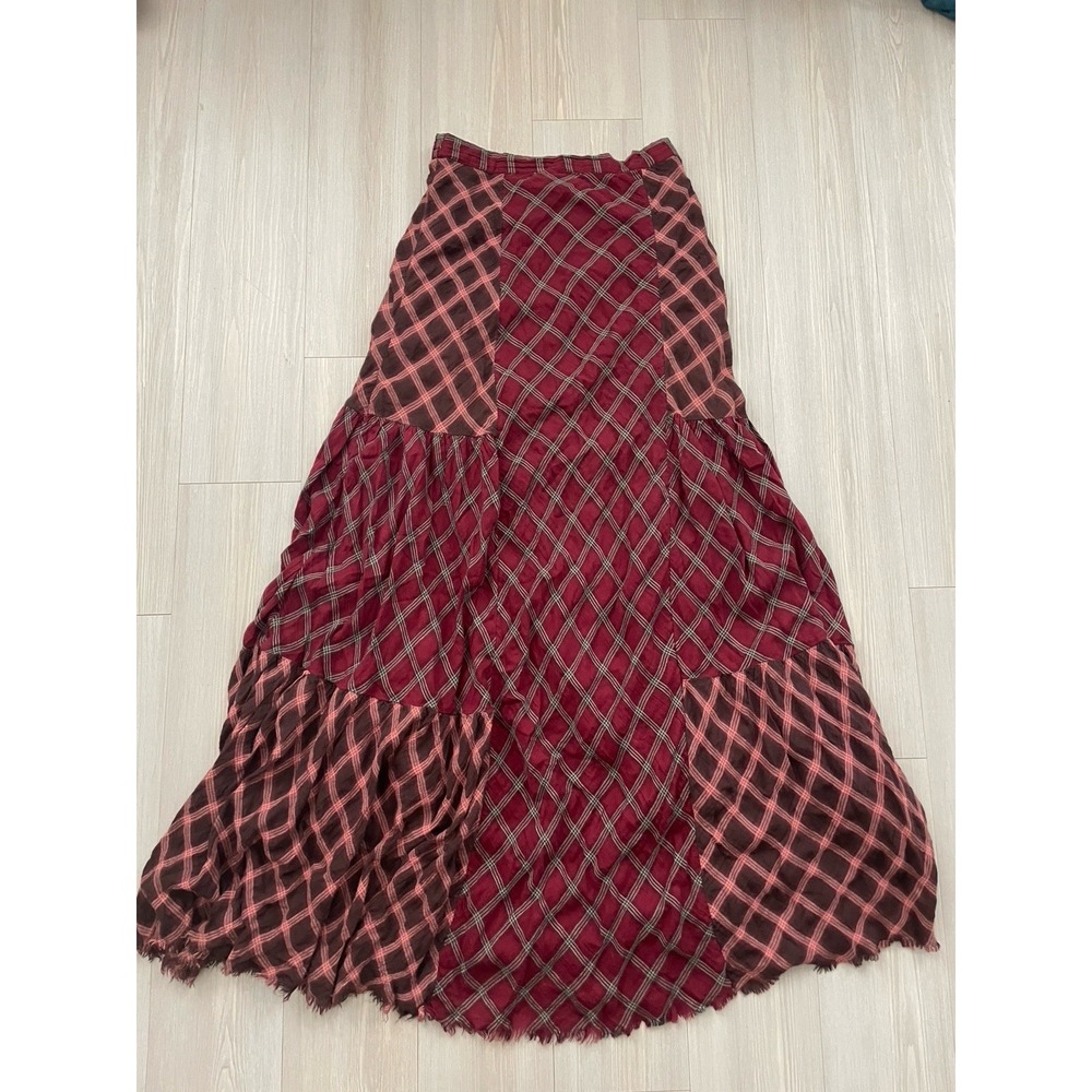 Free People Size Small Plaid Maxi Skirt 90s Scottish Color Block Autumn